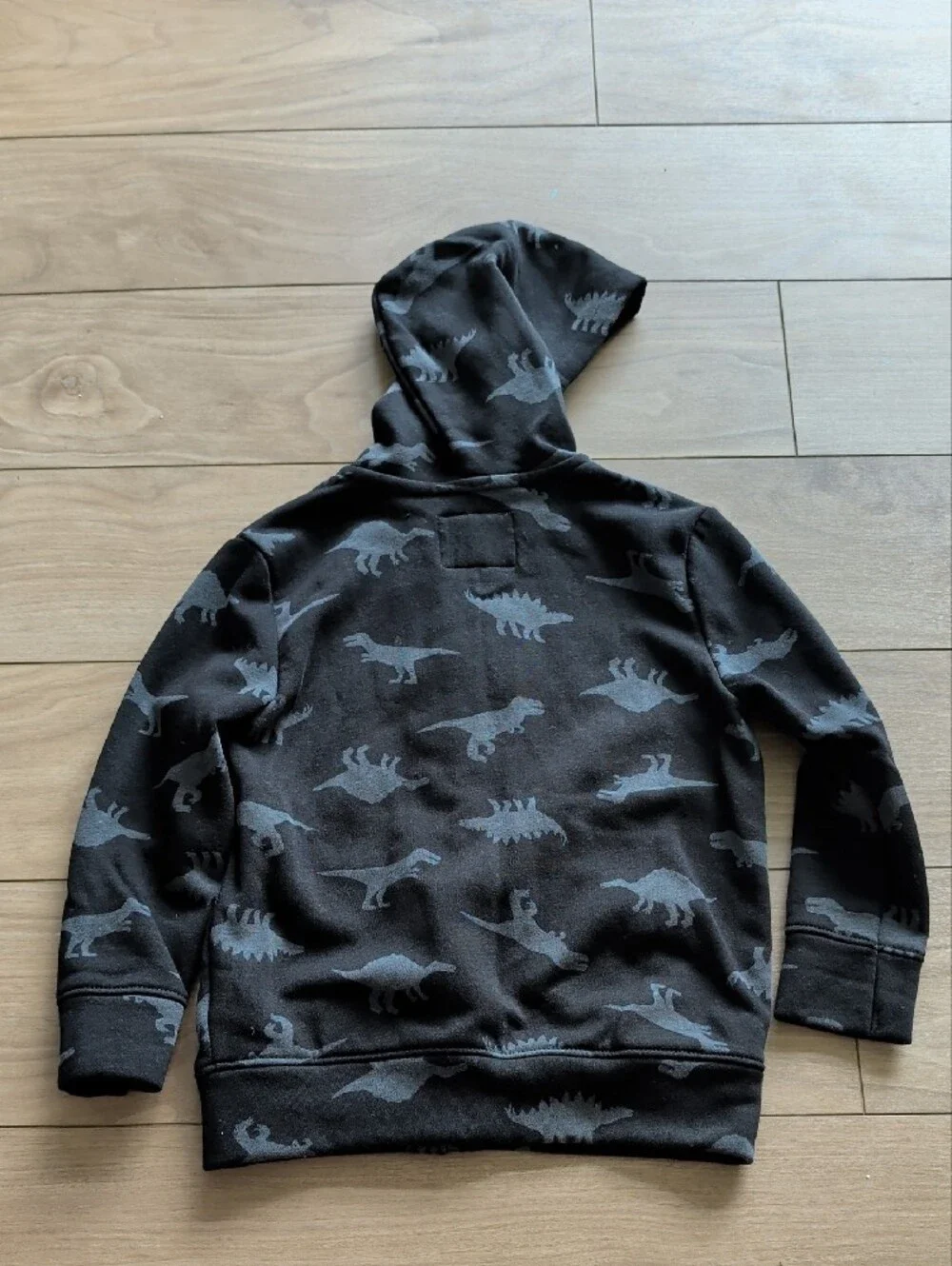 Old Navy Black Hoodie with Gray Dino Print and Red Logo